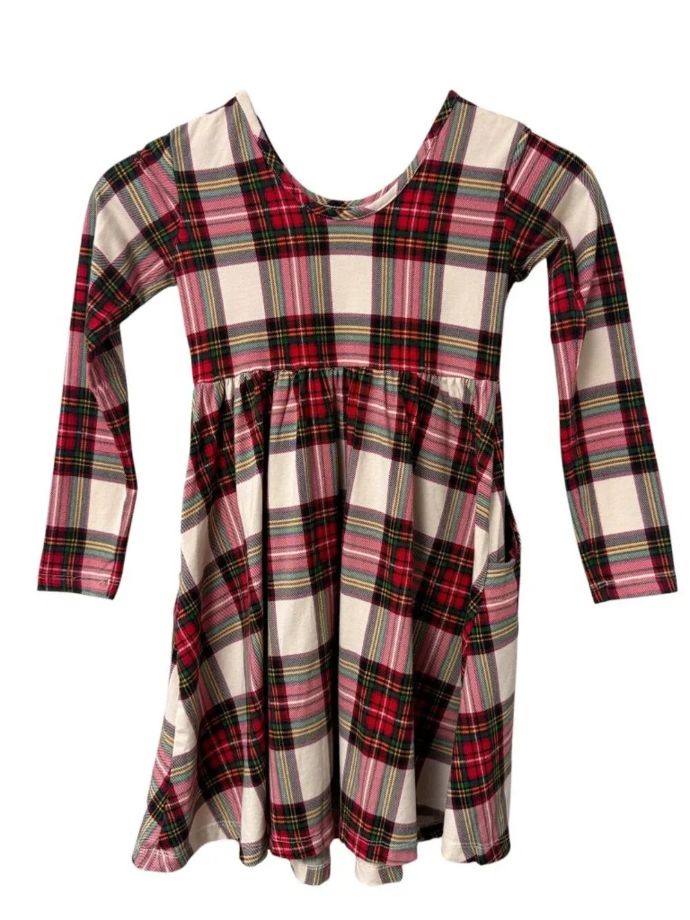 Hanna Andersson Long Sleeve Skater Dress w/ Pockets Girls 6-7 Red Holiday Plaid